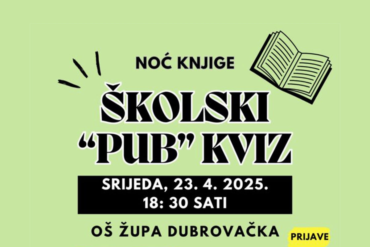 &Scaron;kolski &bdquo;pub&ldquo; kviz u O&Scaron; Župa dubrovačka na Noć knjige, 23. travnja