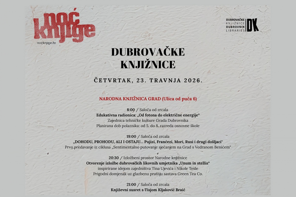Noć knjige u Dubrovačkim knjižnicama, donosimo program