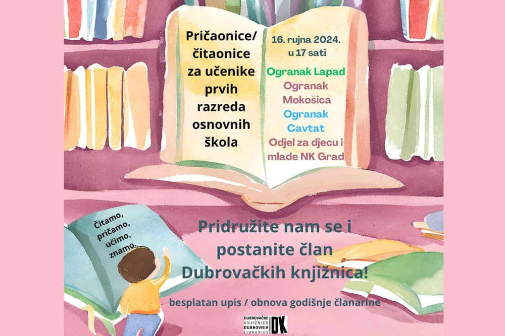 Poziv prva&scaron;ićima; Sudjelovanjem u radionicama besplatno se učlanite u Dubrovačke knjižnice