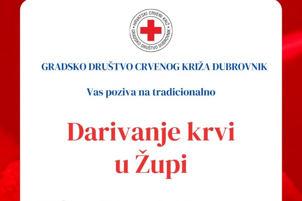 Crveni križ Dubrovnik poziva na Akciju darivanja krvi sutra u zgradi Općine