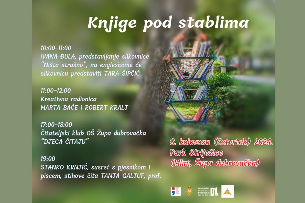 U sklopu  programa &quot;Župskog ljeta&quot;; &quot;Knjige pod stablima&quot; ovoga četvrtka u parku Striježice